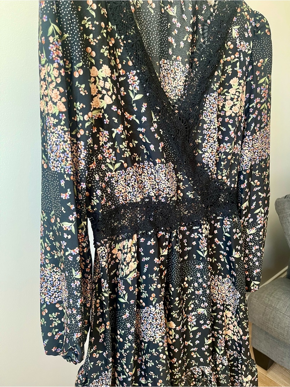 Cupshe Boho Black Floral Lace Trim Dress • Cottagecore Prairie Style US XL- NWOT - Picture 3 of 16